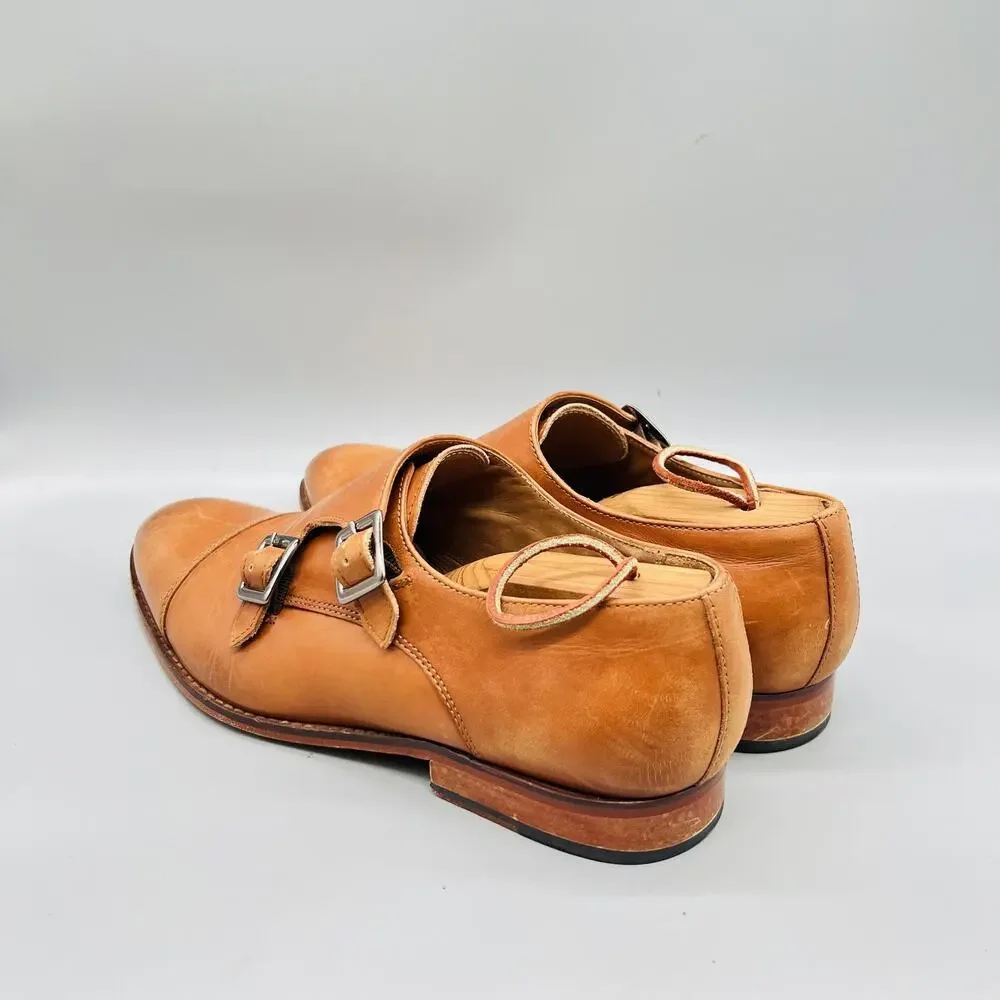 3DM Lifestyle Shoes Mens 9 Brown Leather Double Monk Strap Cap Toe Oxford Dress